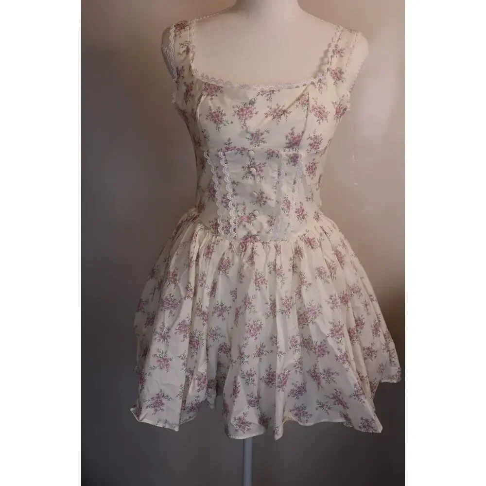 NEW Windsor Ivory Laced Up And Lovely Floral Corset Fit & Flare Mini Dress XS
